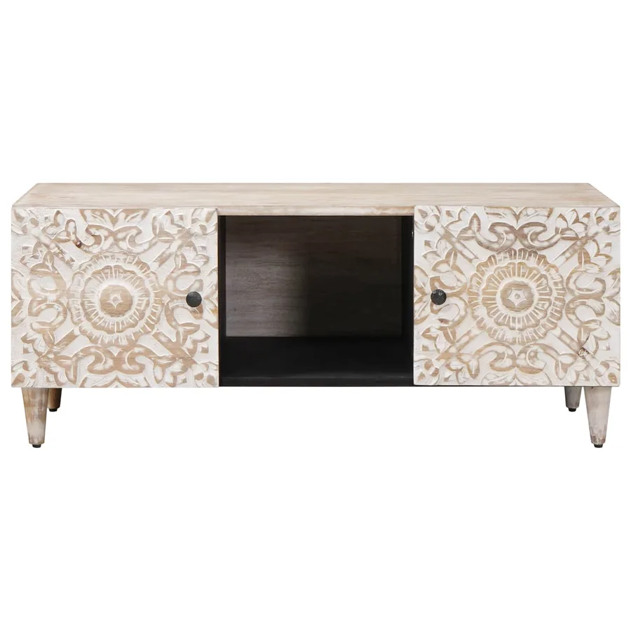 Table basse Blanc 100 x 54 x 40 cm Bois de mangue massif - 3