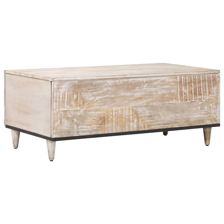 Table basse Blanc 100 x 54 x 40 cm Bois de mangue massif - 5