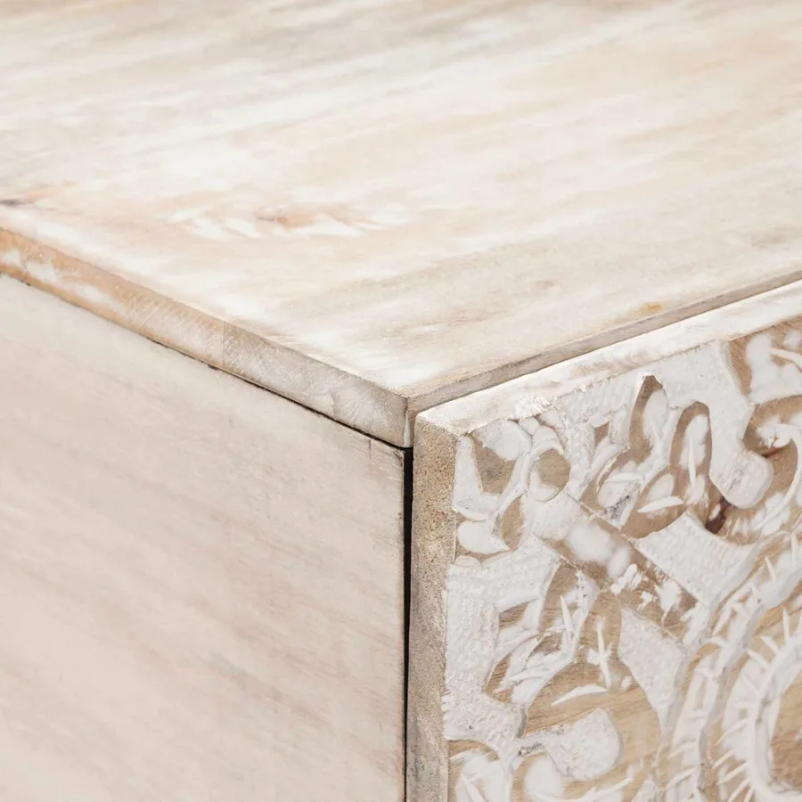 Table basse Blanc 100 x 54 x 40 cm Bois de mangue massif - 6