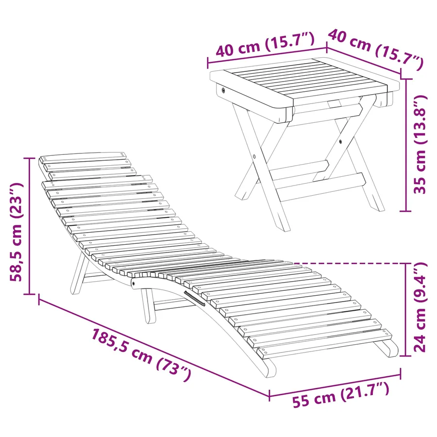 Transat 2 pcs Marron 198 x 55 x 58,5 cm Bois de teck massif - 13