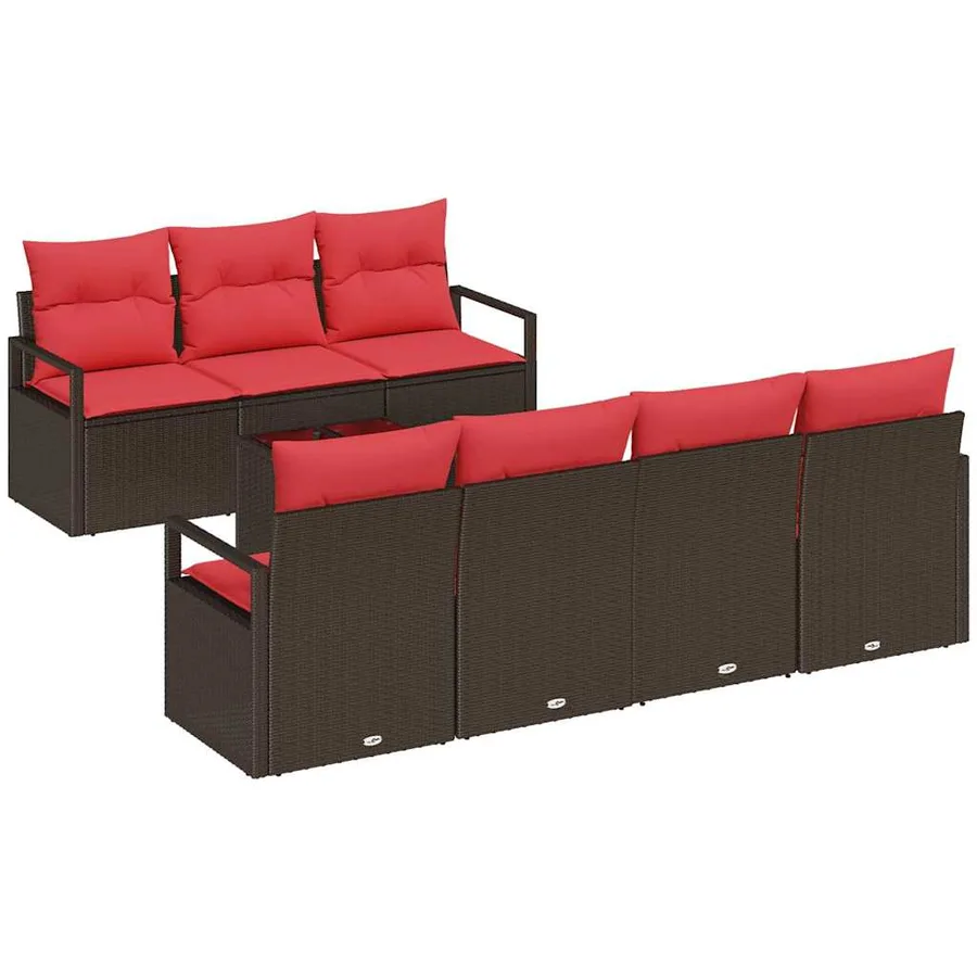 Ensemble de Canapés 8 pcs Marron et rouge polyrotin - 2