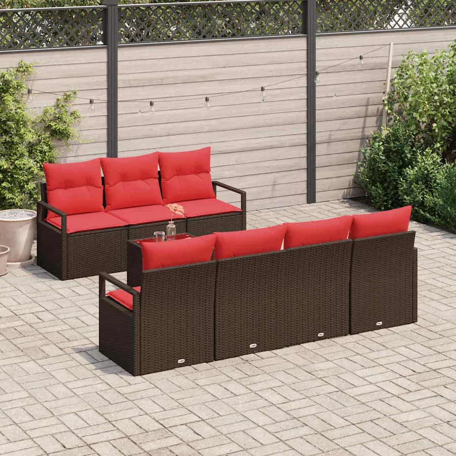 Ensemble de Canapés 8 pcs Marron et rouge polyrotin - 3
