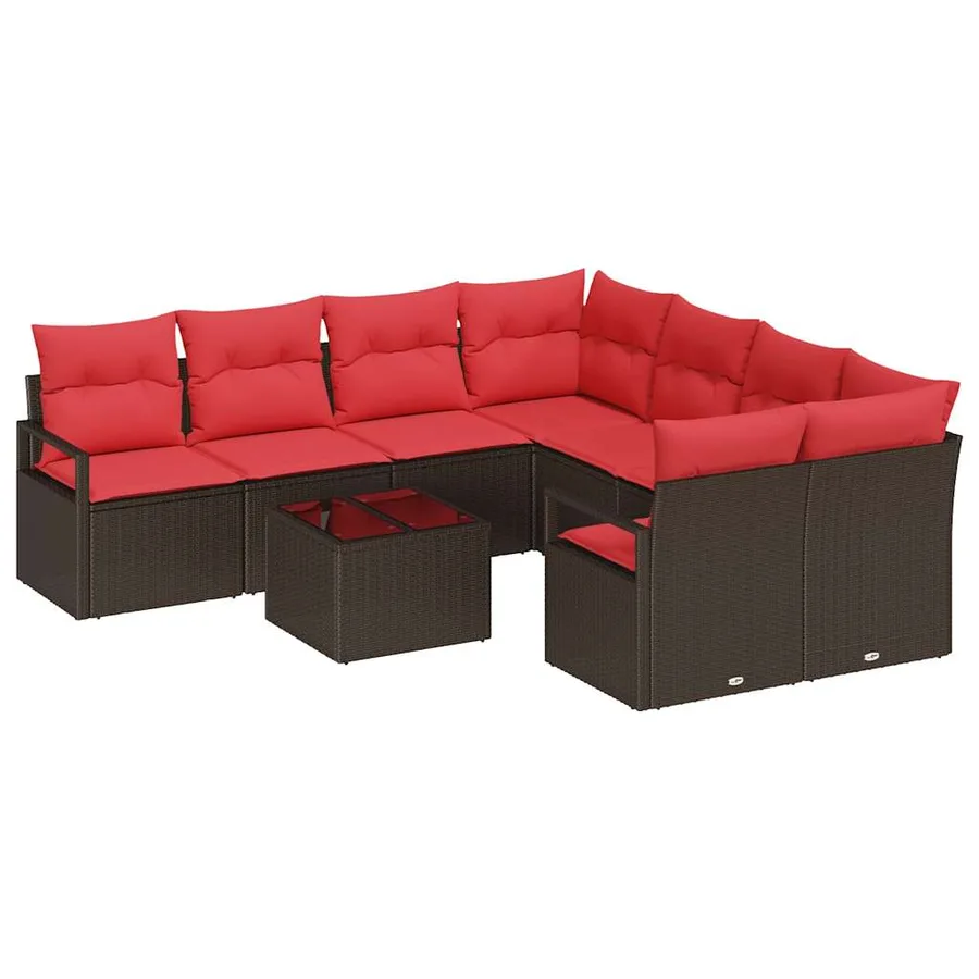 Ensemble de Canapés 9 pcs Marron et rouge polyrotin - 2