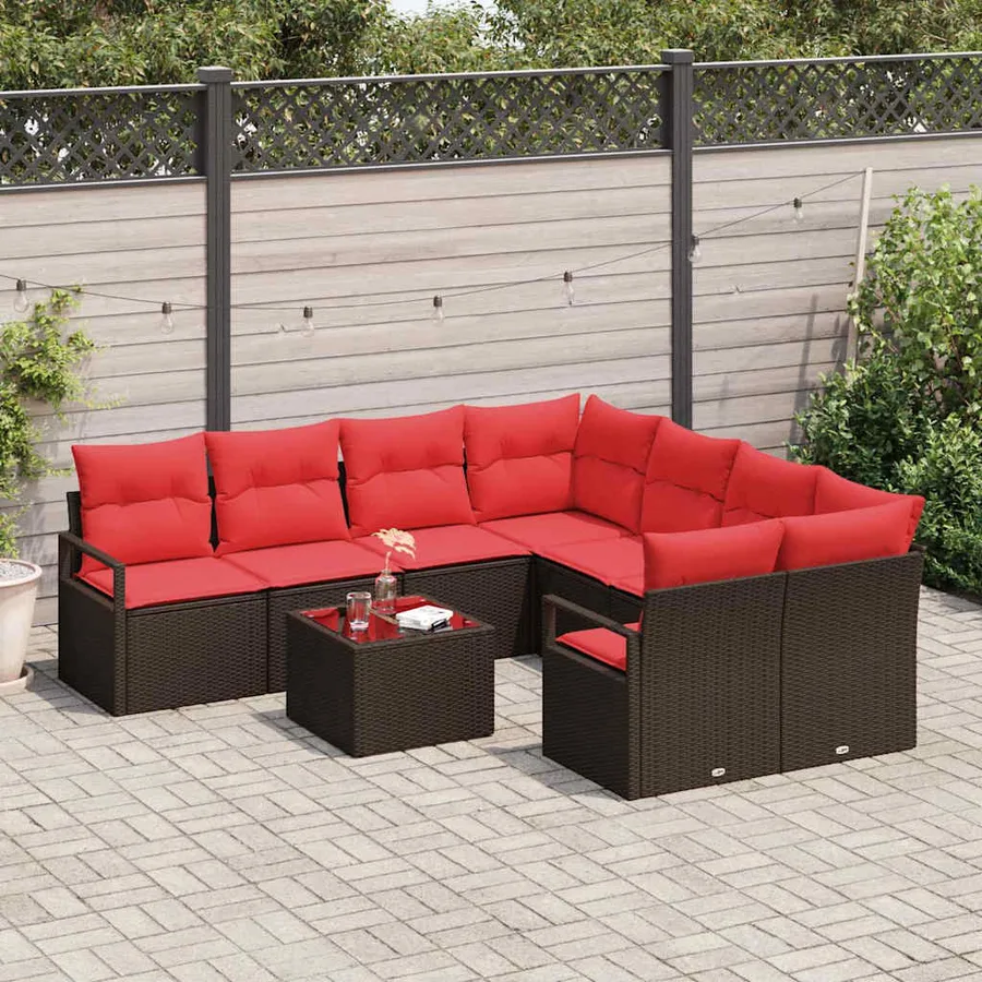 Ensemble de Canapés 9 pcs Marron et rouge polyrotin - 3