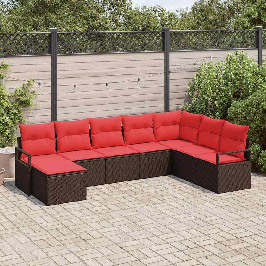 Ensemble de Canapés avec coussin 8 pcs Marron polyrotin