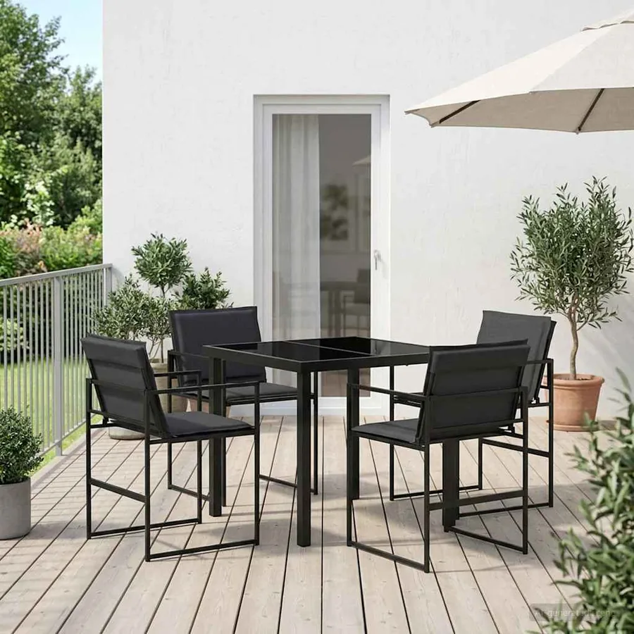 Ensemble de salle à manger pour jardin 5 pcs Noir et Gris foncé