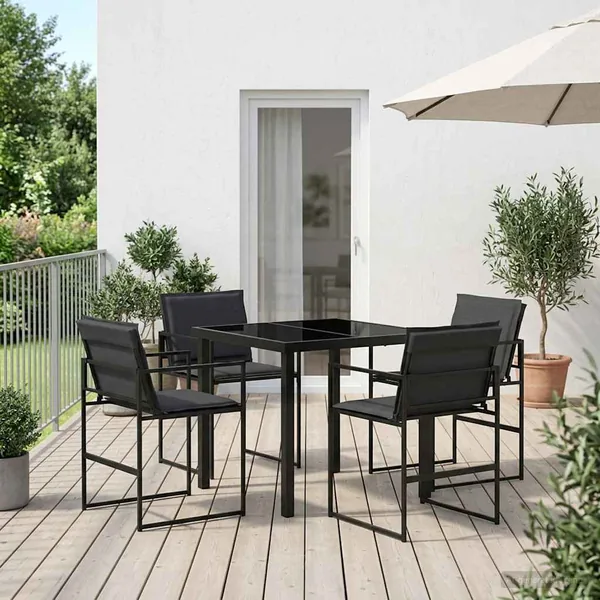 Ensemble de salle à manger pour jardin 5 pcs Noir et Gris foncé