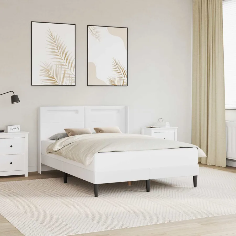Cadre de lit avec bandes LED Blanc 140 x 200 cm Simili cuir