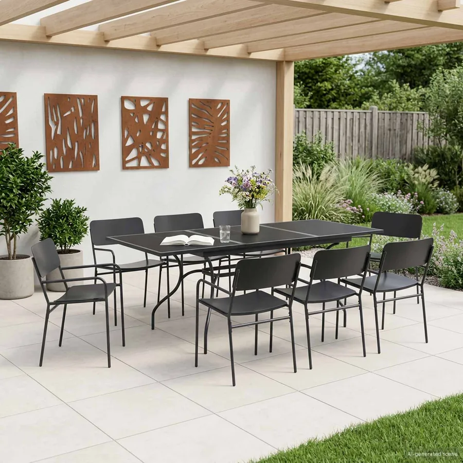 Ensemble de salle à manger pour jardin 9 pcs Anthracite Acier