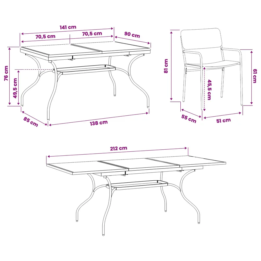 Ensemble de salle à manger pour jardin 9 pcs Anthracite Acier - 10