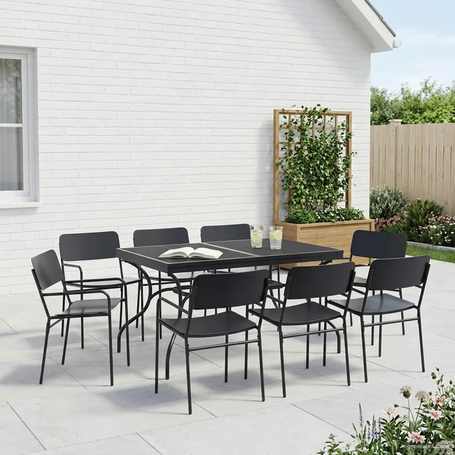 Ensemble de salle à manger pour jardin 9 pcs Anthracite Acier - 3