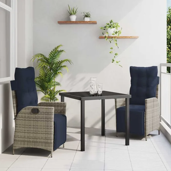 Ensemble de salle à manger pour jardin 3 pcs Gris et Noir Rotin