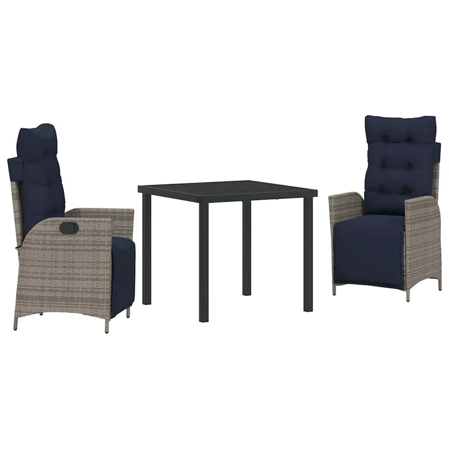 Ensemble de salle à manger pour jardin 3 pcs Gris et Noir Rotin - 2