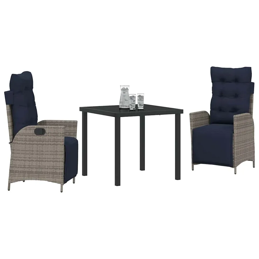Ensemble de salle à manger pour jardin 3 pcs Gris et Noir Rotin - 3