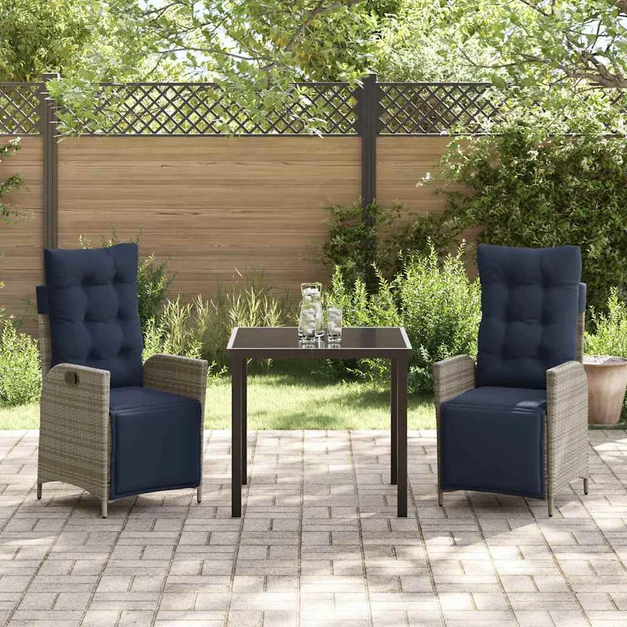 Ensemble de salle à manger pour jardin 3 pcs Gris et Noir Rotin - 4