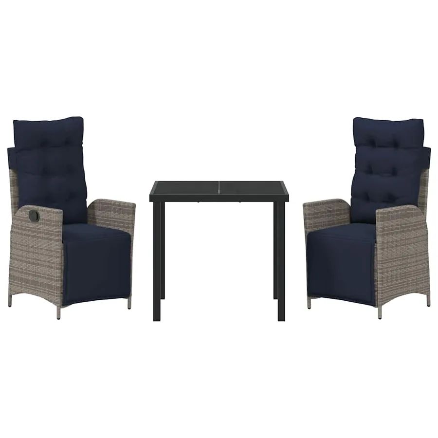 Ensemble de salle à manger pour jardin 3 pcs Gris et Noir Rotin - 7