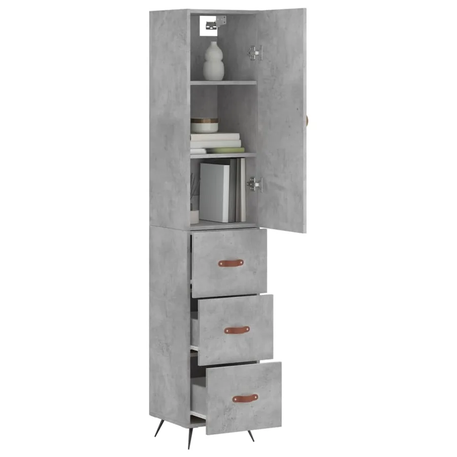 Buffet haut Gris béton 34,5x34x180 cm Bois d'ingénierie - 3