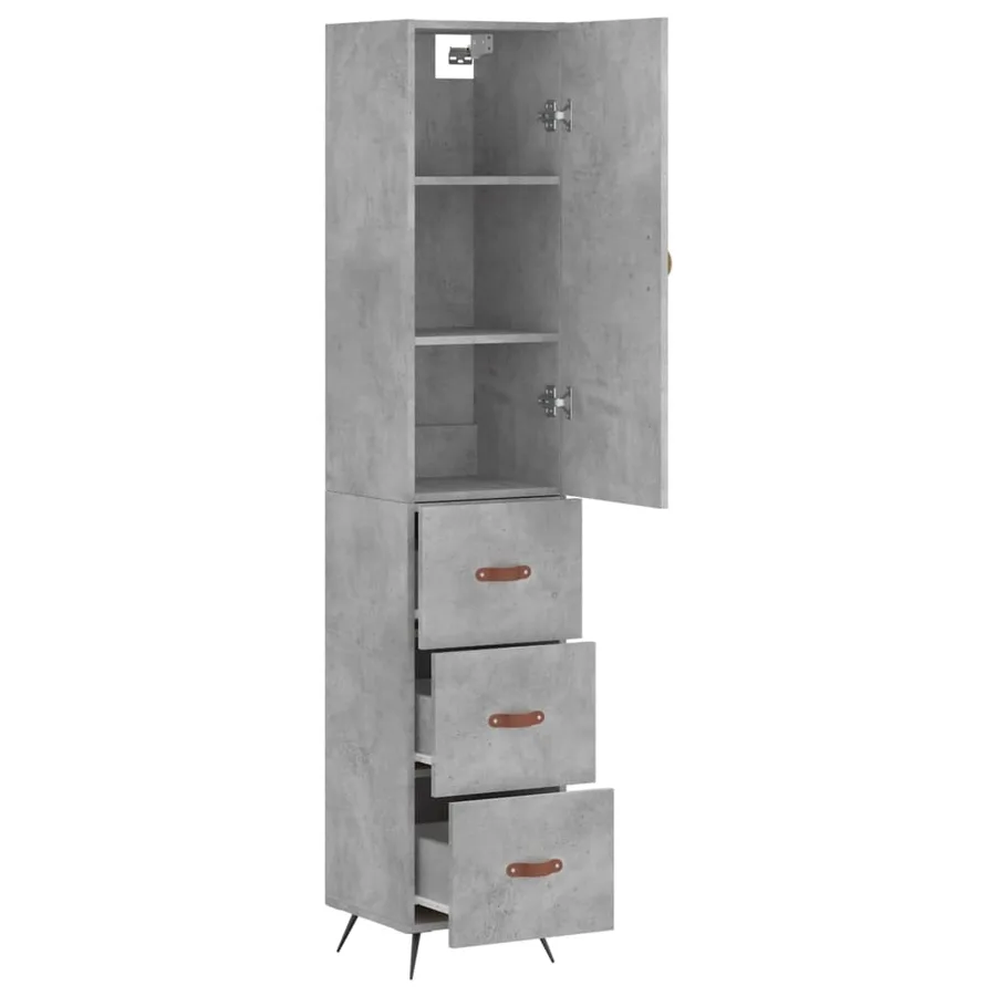 Buffet haut Gris béton 34,5x34x180 cm Bois d'ingénierie - 4