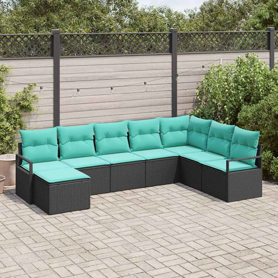 Ensemble de Canapés avec coussin 8 pcs Noir polyrotin
