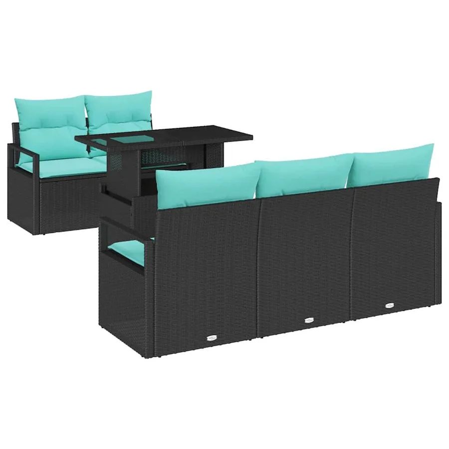 Ensemble de canapé de jardin 6 pcs Noir et Bleu polyrotin - 2