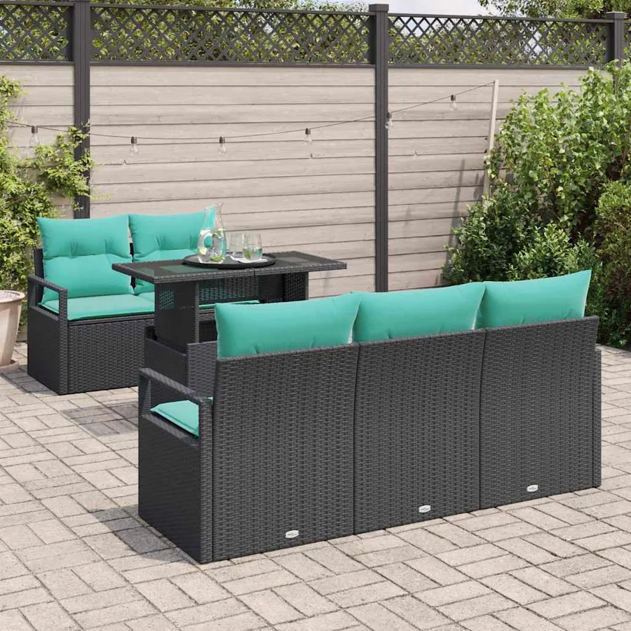 Ensemble de canapé de jardin 6 pcs Noir et Bleu polyrotin - 3
