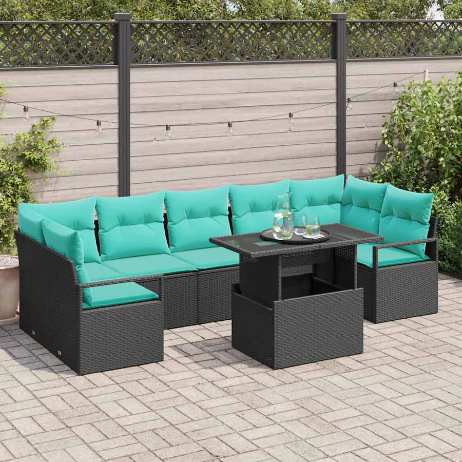 Ensemble de canapé de jardin 8 pcs Noir et Bleu polyrotin