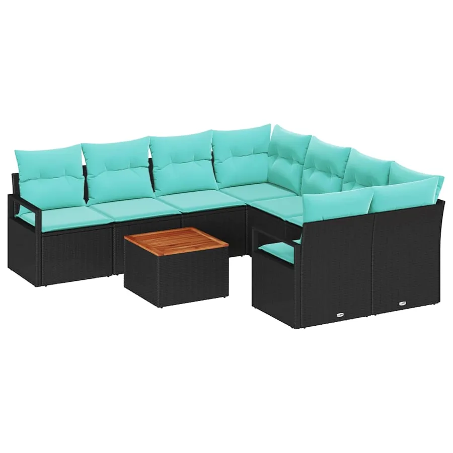 Ensemble de canapé de jardin avec coussin 9 pcs Noir polyrotin - 2