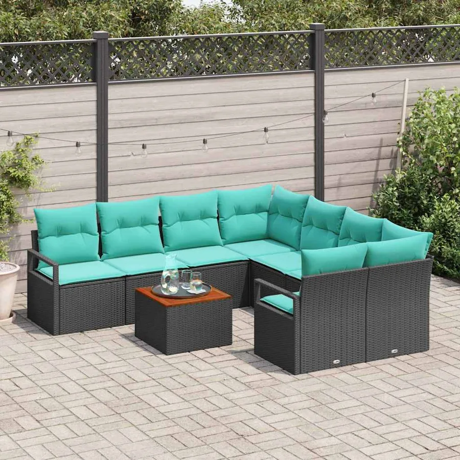 Ensemble de canapé de jardin avec coussin 9 pcs Noir polyrotin - 3