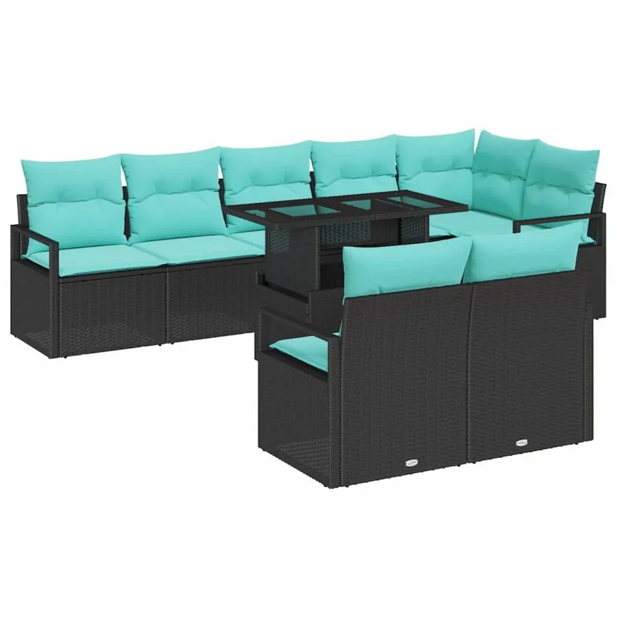 Ensemble de canapé de jardin 9 pcs Noir et Bleu polyrotin - 2