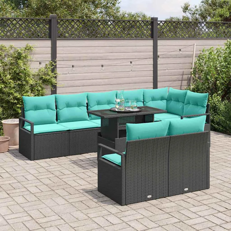 Ensemble de canapé de jardin 9 pcs Noir et Bleu polyrotin - 3
