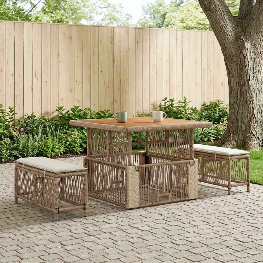 Ensemble de salle à manger pour jardin 3 pcs Beige et crème