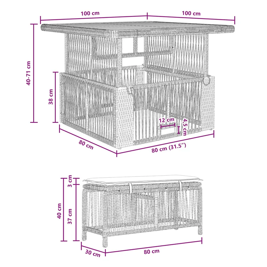 Ensemble de salle à manger pour jardin 3 pcs Beige et crème - 11