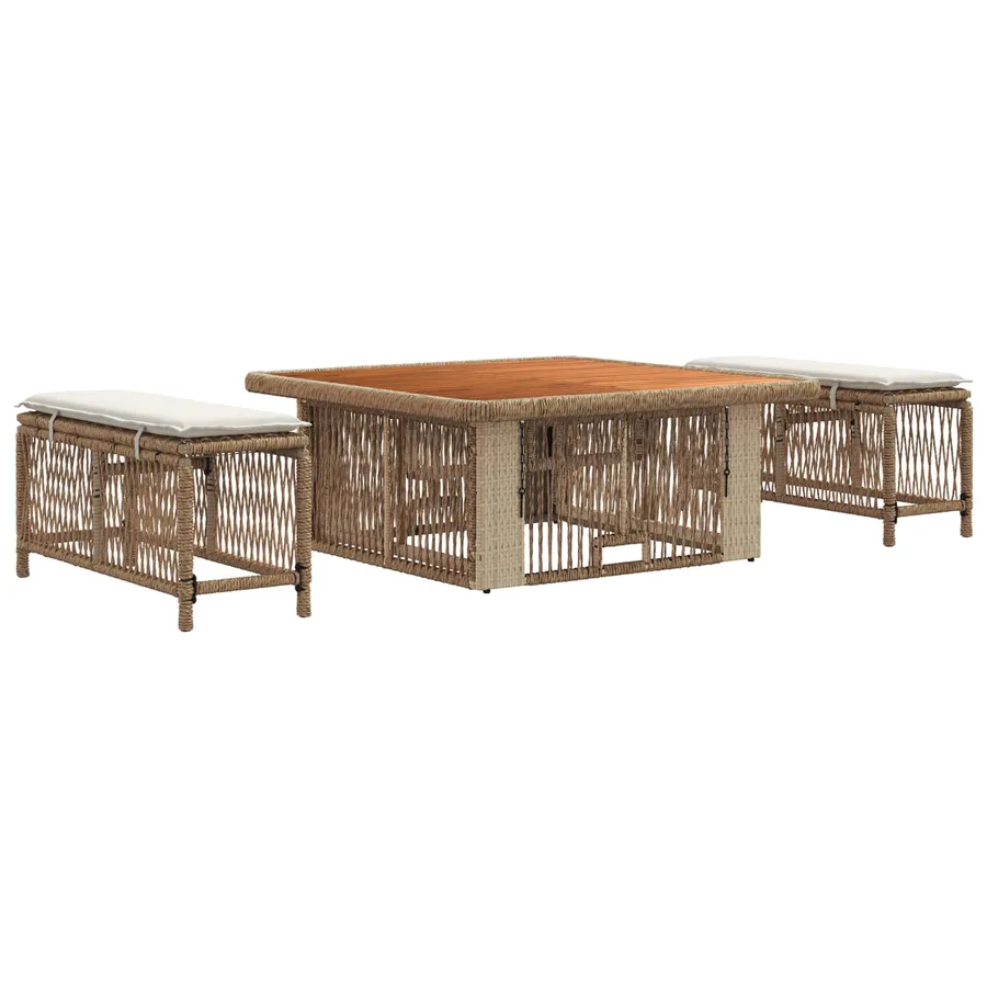 Ensemble de salle à manger pour jardin 3 pcs Beige et crème - 2