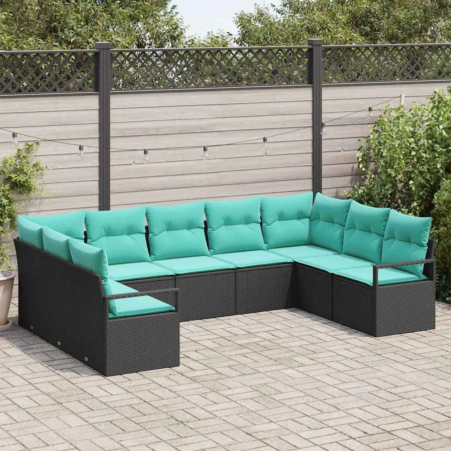 Ensemble de Canapés avec coussin 9 pcs Noir polyrotin