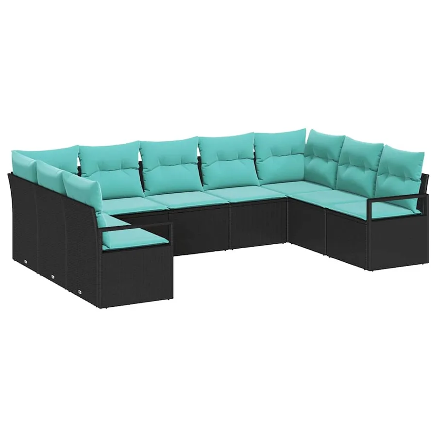 Ensemble de Canapés avec coussin 9 pcs Noir polyrotin - 2