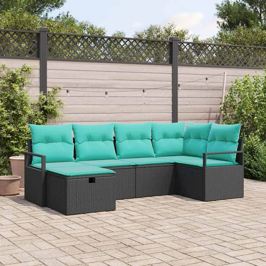 Ensemble de Canapés 6 pcs Noir et turquoise polyrotin
