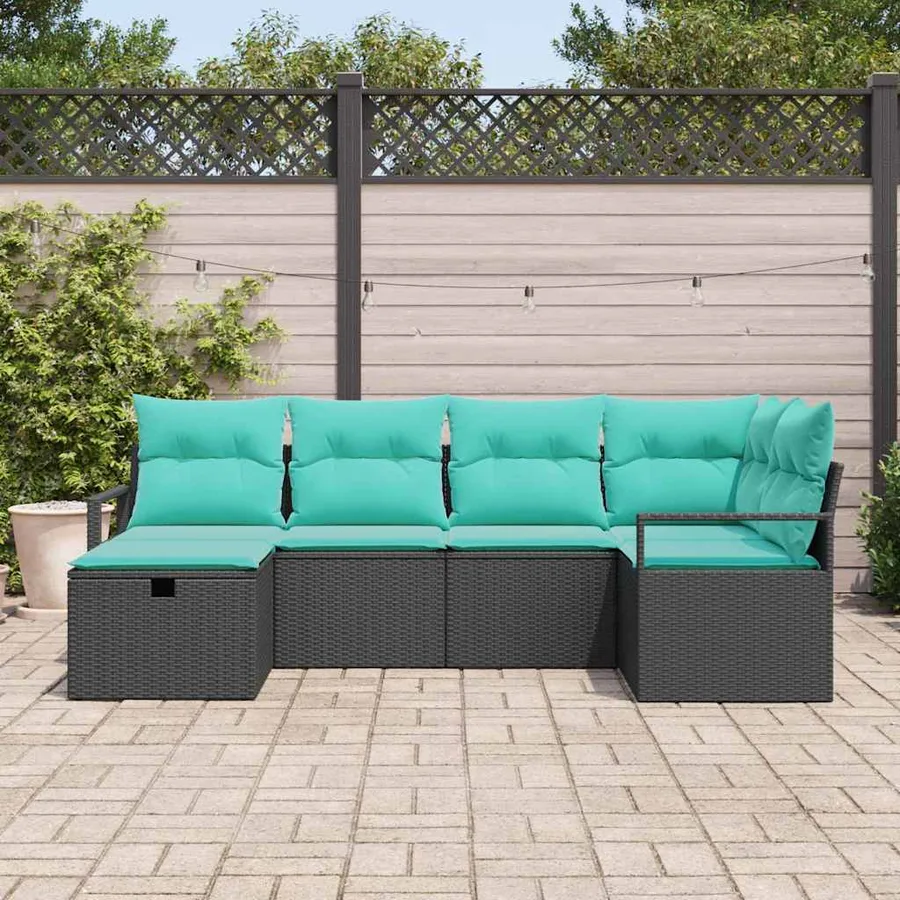 Ensemble de Canapés 6 pcs Noir et turquoise polyrotin - 3