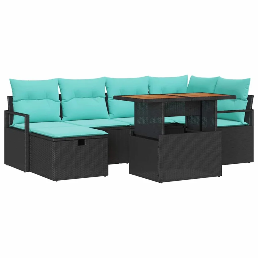Ensemble de canapé de jardin avec coussin 7 pcs Noir polyrotin - 2