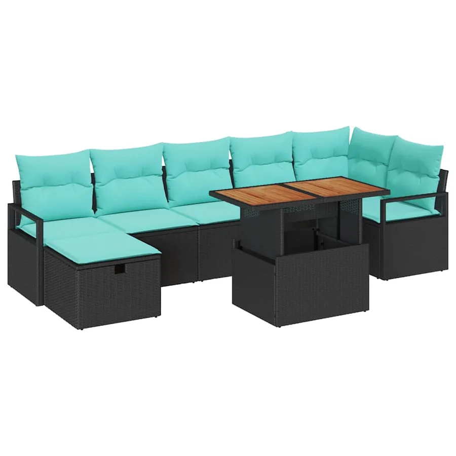 Ensemble de canapé de jardin avec coussin 8 pcs Noir polyrotin - 2