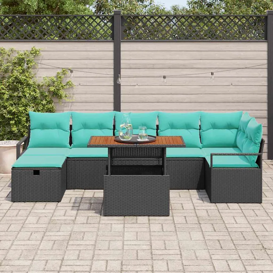 Ensemble de canapé de jardin avec coussin 8 pcs Noir polyrotin - 3