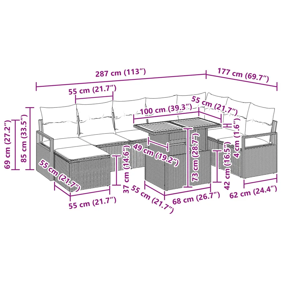 Ensemble de canapé de jardin 9 pcs Noir et turquoise - 12