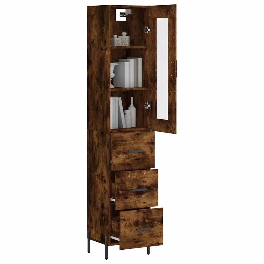 Buffet haut Chêne fumé 34,5x34x180 cm Bois d'ingénierie - 3