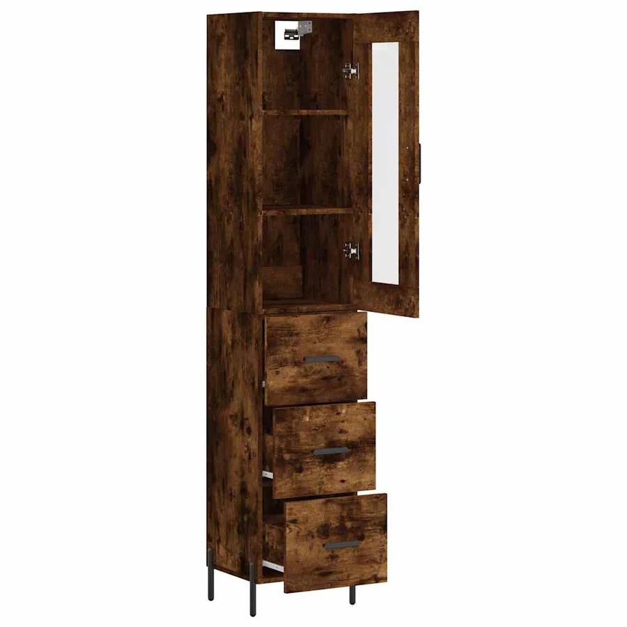 Buffet haut Chêne fumé 34,5x34x180 cm Bois d'ingénierie - 4