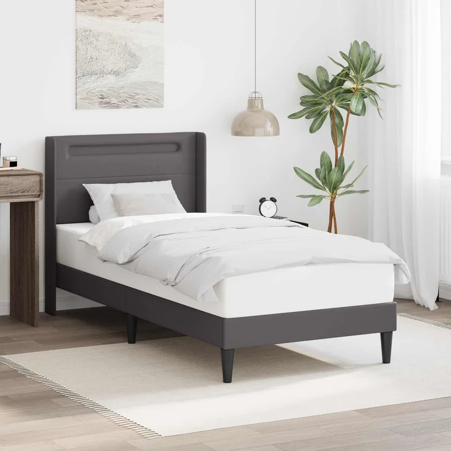Cadre de lit avec bandes LED Gris 80 x 200 cm Simili cuir