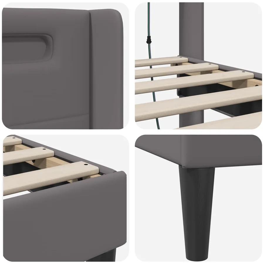 Cadre de lit avec bandes LED Gris 80 x 200 cm Simili cuir - 9