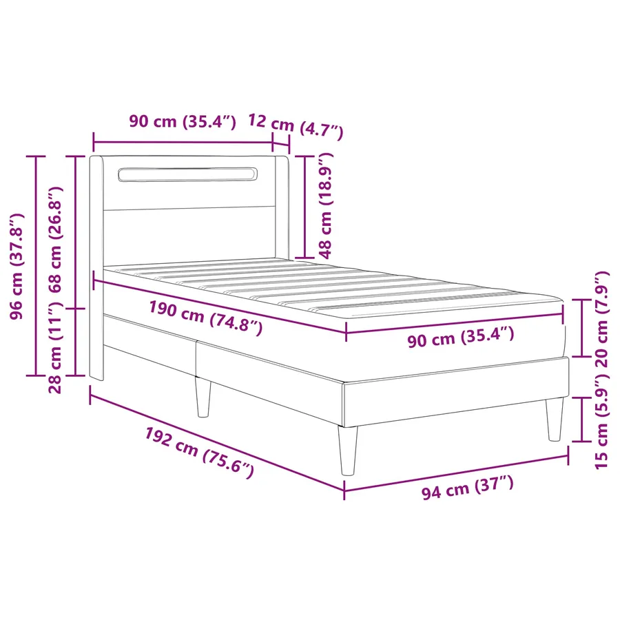 Cadre de lit avec matelas Noir 90 x 190 cm Simili cuir - 14