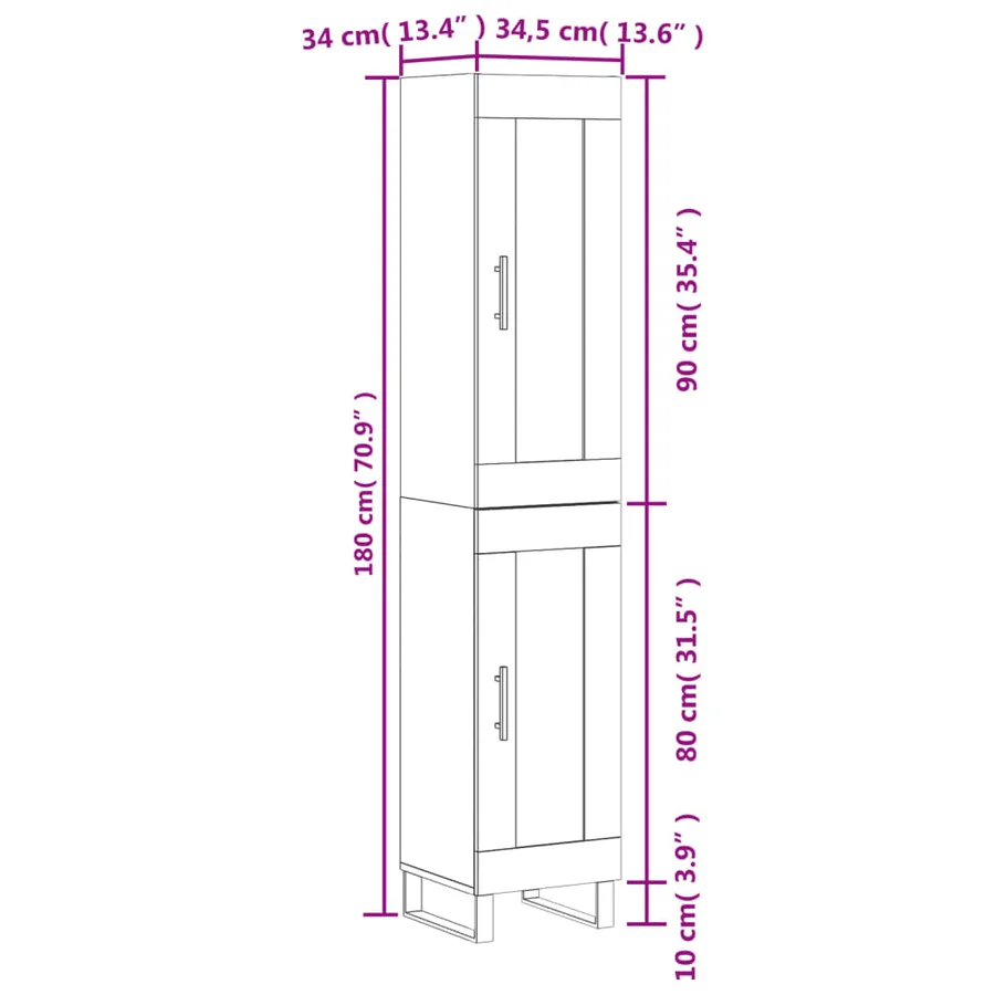 Buffet haut Gris béton 34,5x34x180 cm Bois d'ingénierie - 13