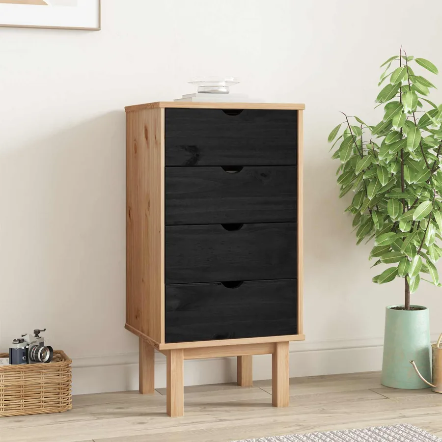 Commode OTTA Noir 45 x 39 x 90 cm Bois de pin massif