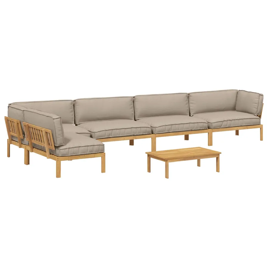 Ensemble de Canapés Uni 6 pcs Taupe Bois d'Acacia Massif - 2