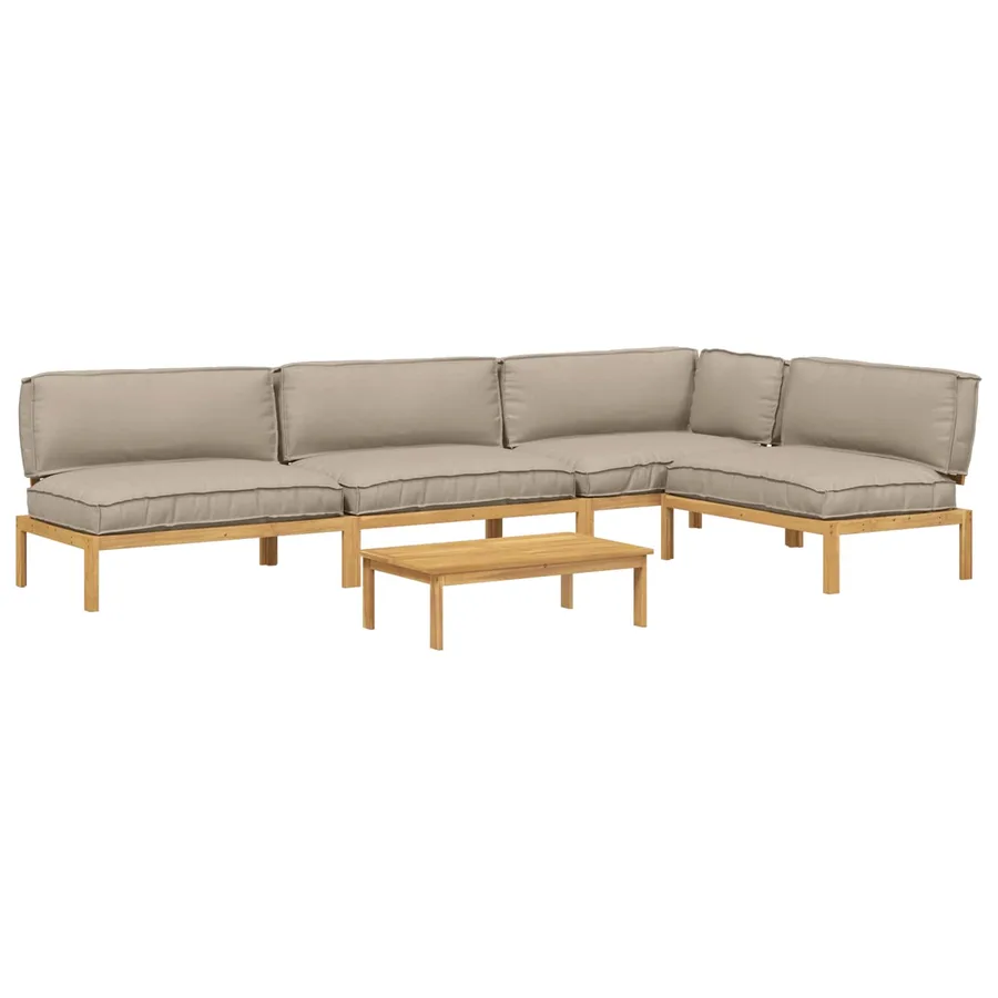 Ensemble de Canapés Uni 5 pcs Taupe Bois d'Acacia Massif - 2